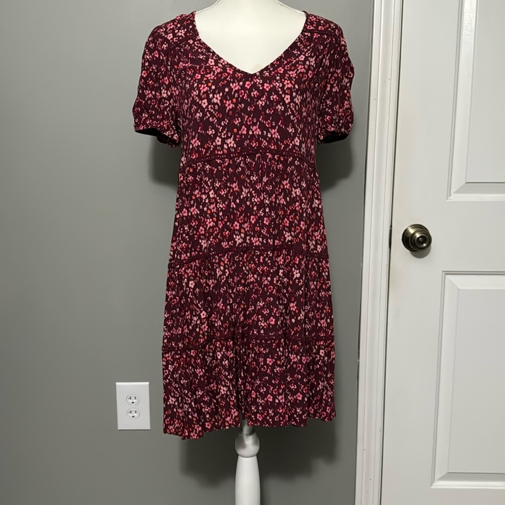 Floral pink/ Maroon Dress - medium